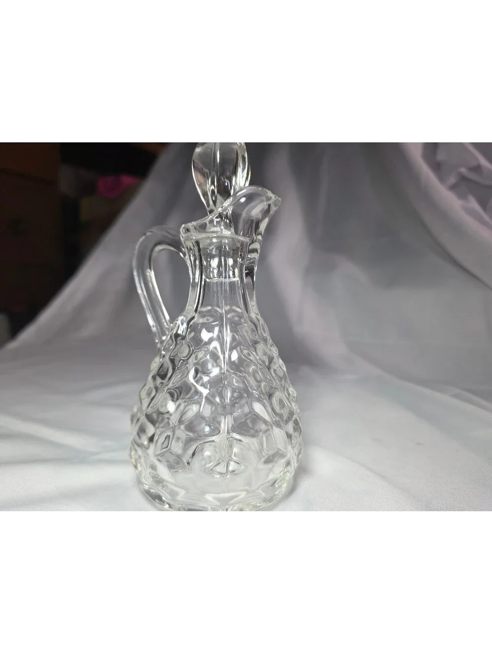 Vintage Clear Pressed Glass Cruet Decanter w Glass Stopper 6